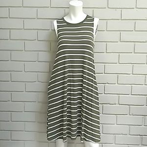 Time And Tru Green/White Striped Sleeveless Dress. Size Small